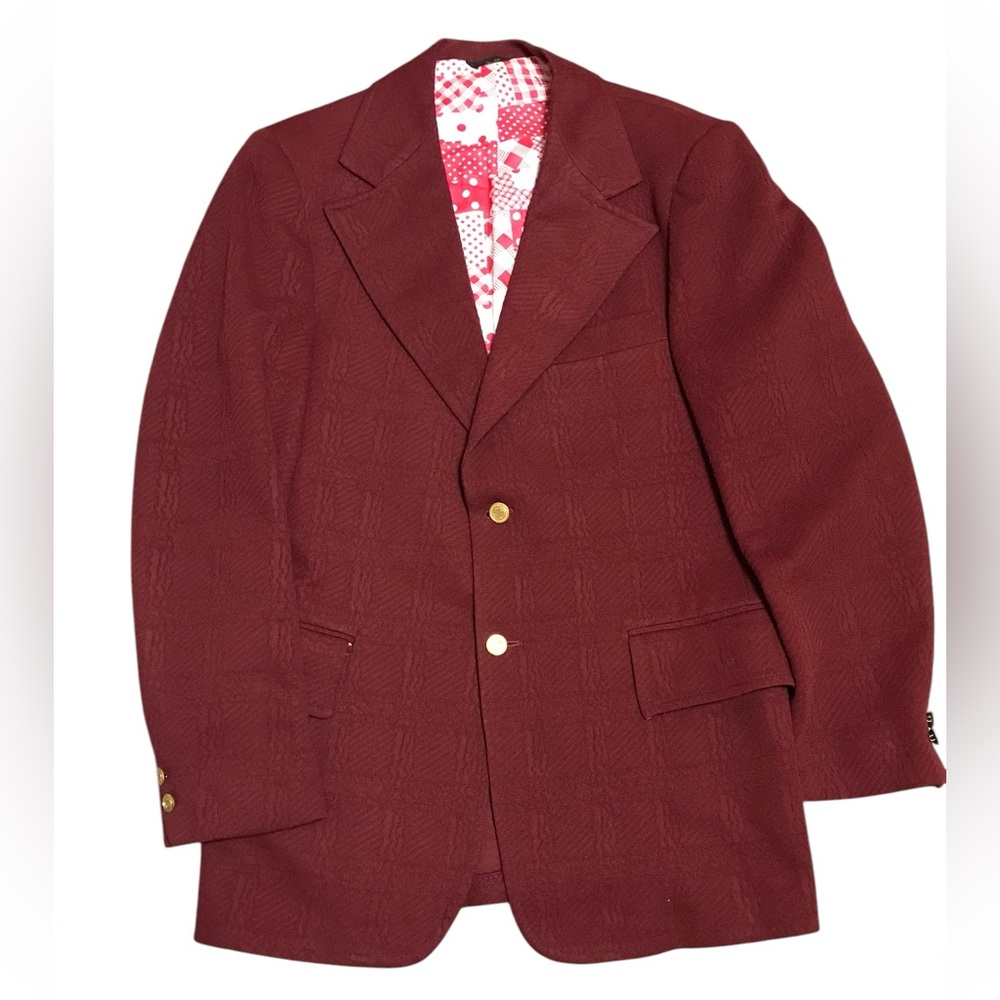 MTG Vintage 70s Red Wine Blazer Jacket Size 38 Easy Livin' Double Knit